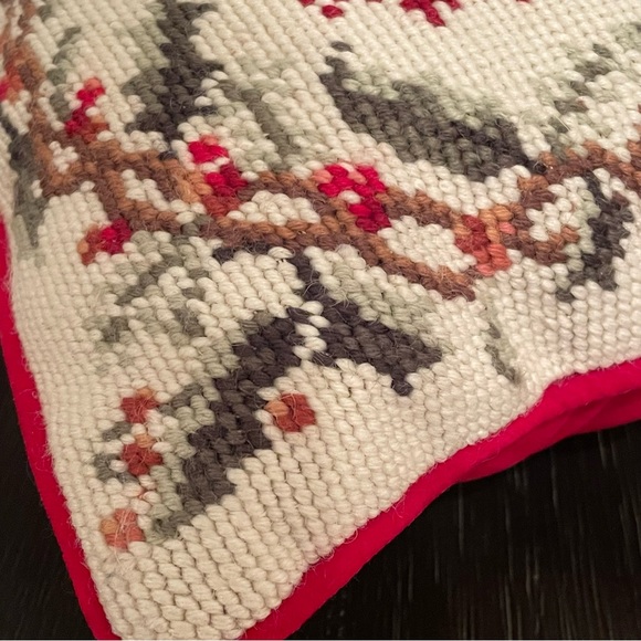 100% Wool Handmade Needle Point snowman Pillow Christmas 13x13” - Picture 5 of 8